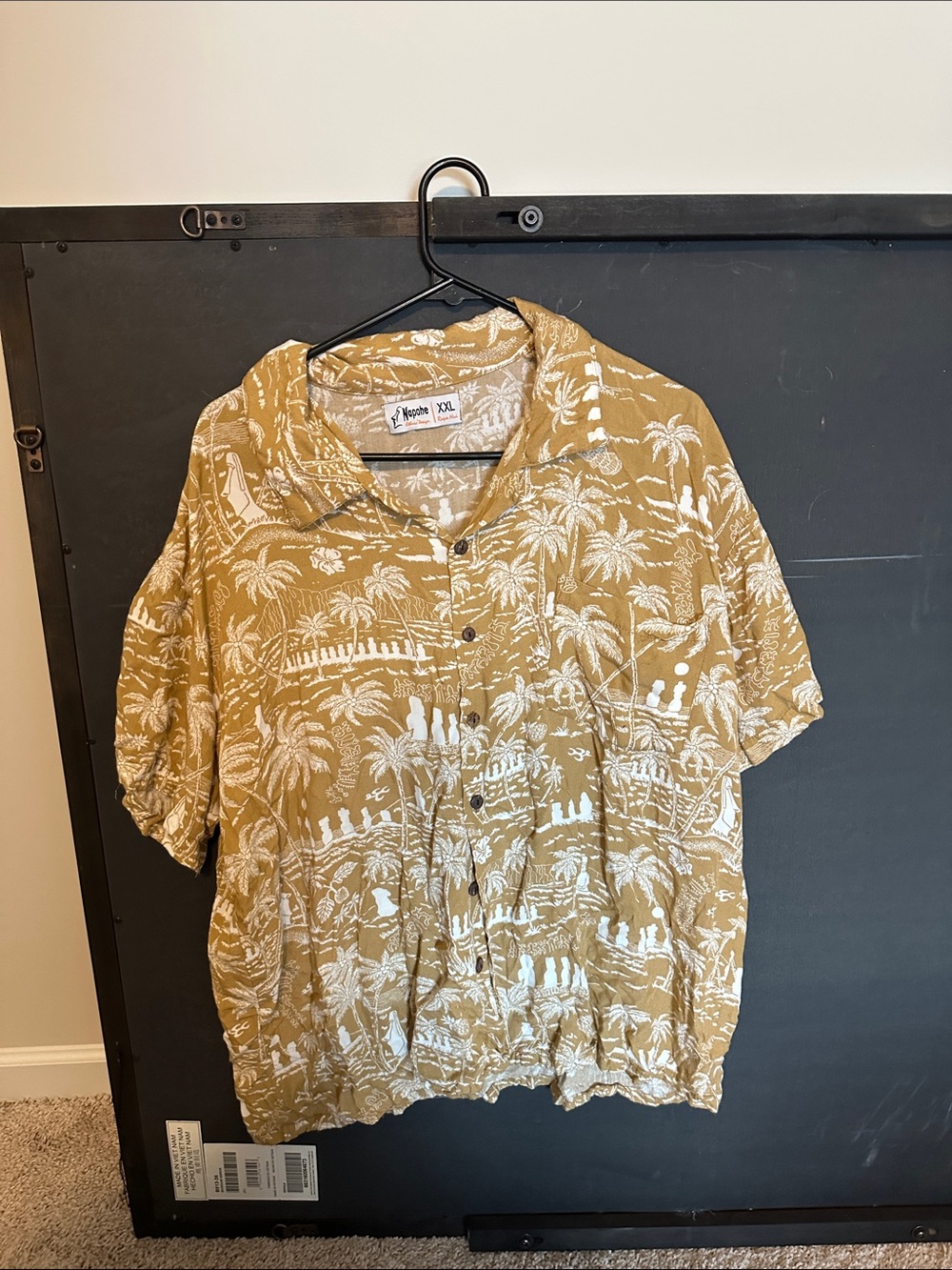 XXL Casual Button-Down Shirt - Mustard Palm Print